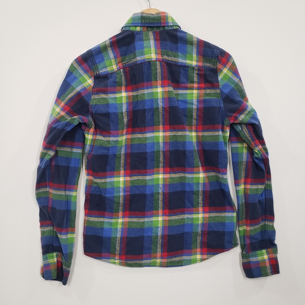Hollister Mens S Blue Green Plaid Flannel Button Down Shirt Long Sleeve Cotton - Picture 2 of 5